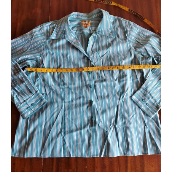 Gold Label Westbound Womens Green Striped Long Sleeve Cotton Button Up Shirt 22W - Picture 5 of 7